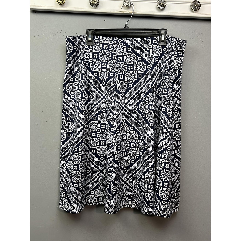Faith And Joy Skirt Womens 3X Blue White Geometric Print Plus Size Stretch
